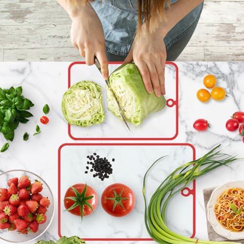 Glass Cutting Board,Tempered Glass Cutting Board for Kitchen Counter,Chopping Board with Non-Slip Edges,Hanging Hole,Scratch Resistant,Heat Resistant,15x10 & 12x8 2PCS