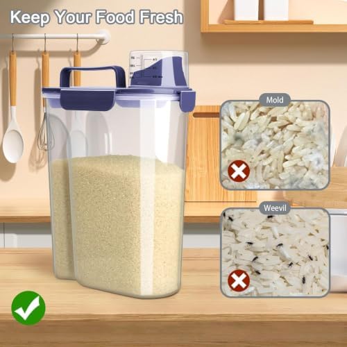 Komzon Rice Storage Containers, 20 lb Rice dispenser with Pouring Spout Large Bin for Flour, Pasta, Grain and Baking, Pet Dog Cat Bird Food Container Blue
