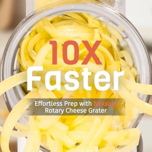 5-in-1 Rotary Cheese Grater Hand Crank, Vegetable Slicer Shredder with 5 Interchangeable Blades, Graters for Kitchen, Safe Kitchen Tool for Cheese, Nuts, Chocolate, White