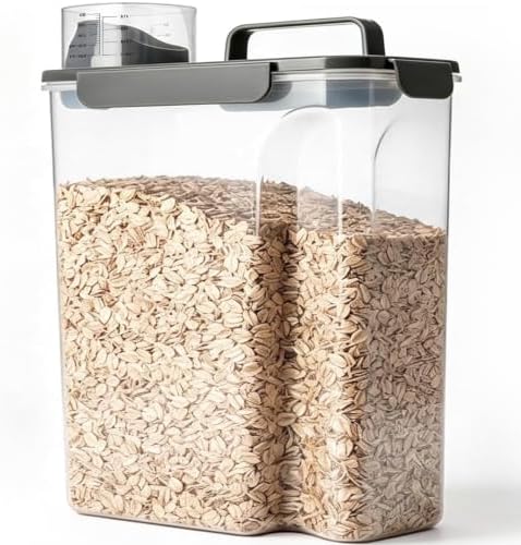 Komzon Rice Storage Containers, 20 LB Rice dispenser with Pouring Spout Large Bin for Flour, Pasta, Grain and Baking, Pet Dog Cat Bird Food Container Grey