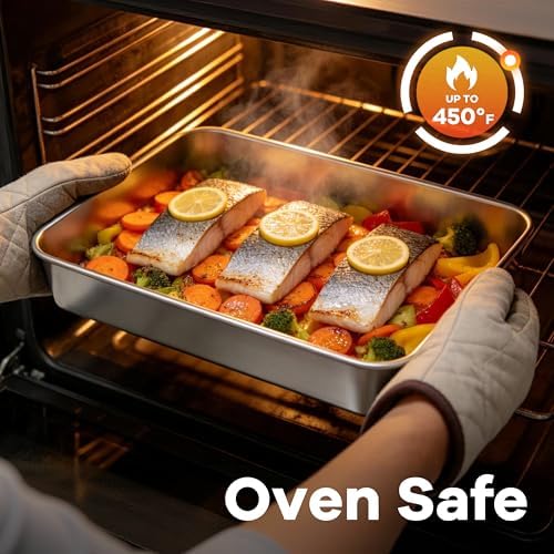 LIANYU Stainless Steel Baking Pan with Lid, 12⅓ x 9¾ Inch Rectangle Pan