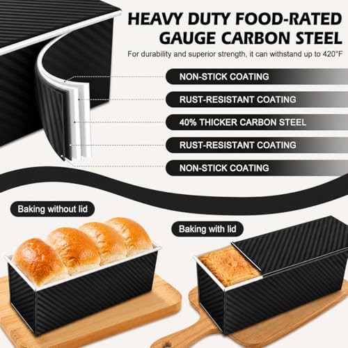 Bread Loaf Pan with Lid, 2-Pack, 2.2LB & 1LB