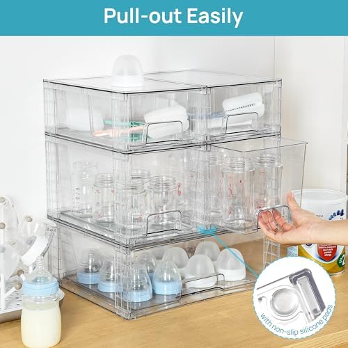 Vtopmart Clear Stackable Storage Drawers, 7 Pack Multi Size Set