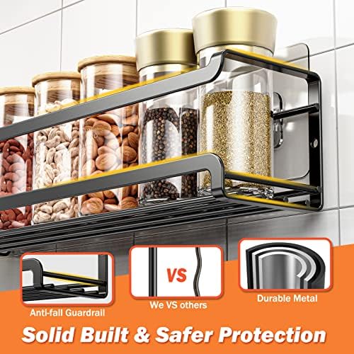 Bunoxea Spice Rack Wall Mounted 2 Pack, Black,11.41x2.75x2.75in