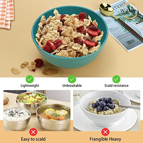 Wrova Wheat Straw Bowls Set 60 OZ Unbreakable Large Cereal Bowls Set of 6 Microwave and Dishwasher Safe Bowls Big Bowls for Dorm and Apartment BPA Free Soup Bowl for Serving Oatmeal and Salad (Green)