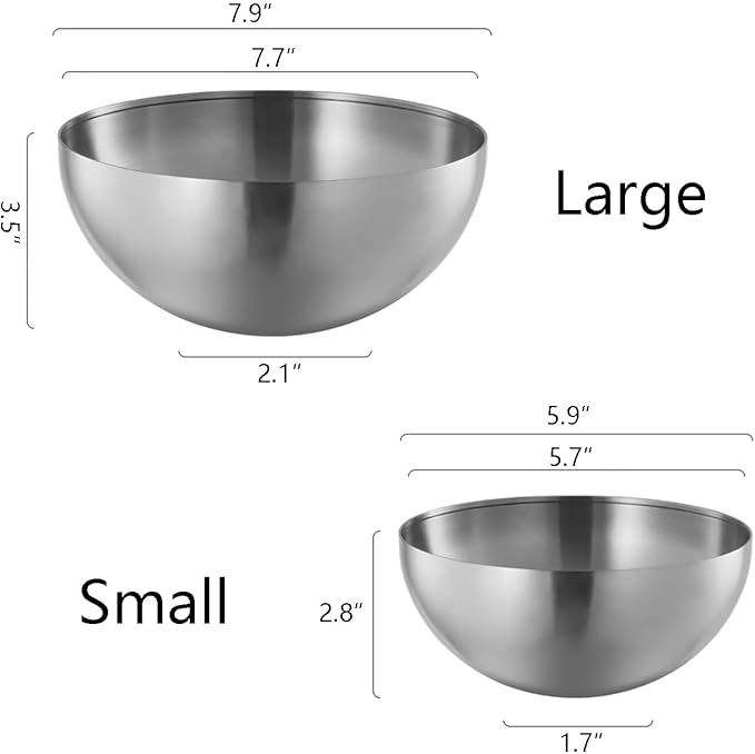 Stainless Steel Salad & Serving Bowls - Nesting Mixing Bowls for Cooking, Baking & Prepping - Set of 2, Small & Large - 5.9 & 7.9 Inch (Silver)