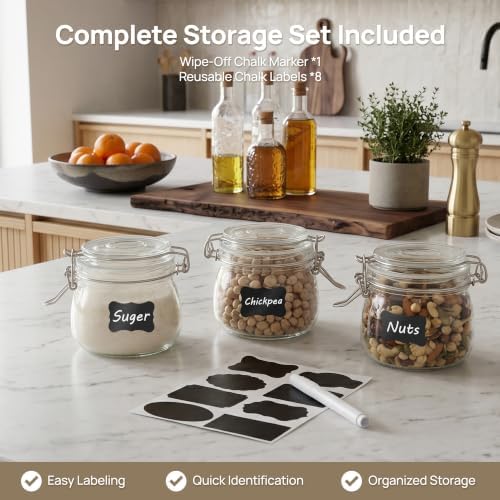 Vtopmart 16oz Glass Food Storage Jars with Airtight Clamp Lids, 3 Pack