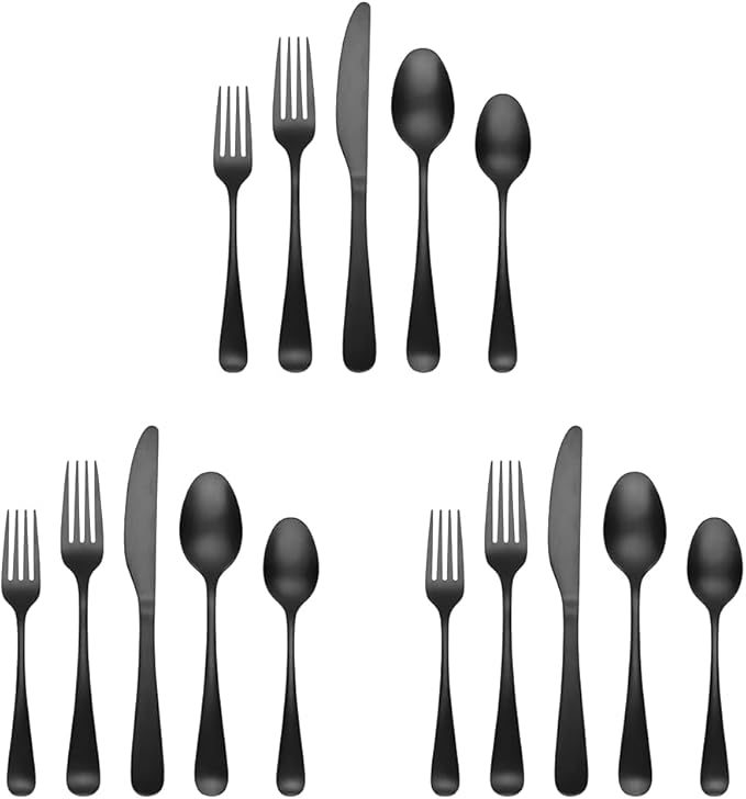 Cambridge 505945CKW13DS Rhiannon Black Satin 45-Piece Flatware Set (Pack of 3)