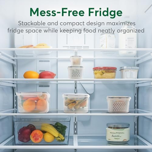 5 Set Fruit Storage Containers for Fridge with Colander, Produce & Veggie