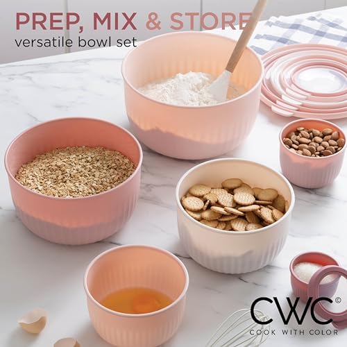 COOK WITH COLOR Prep Bowls with Lids- Wide and Deep Nesting Plastic Small Mixing Bowl Set with Lids, 12 Piece Set - Deep Bowls, Pink