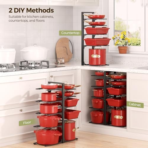 LAMU 10-Tier Heavy Duty Pots and Pans Organizer under Cabinet, 23.6" H