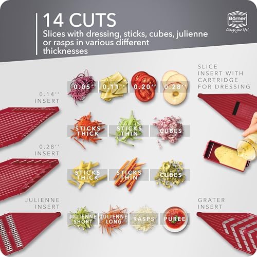 Börner by Reston Lloyd Mandoline Slicer Vital (Professional Set) • V-Slicer with 10 Cutting Styles & Safety Food Holder • Adjustable Kitchen Slicer & Dressing Function