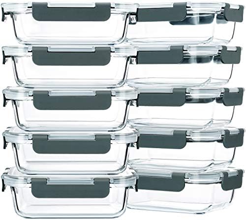 M MCIRCO 10 Pack,22 oz Glass Food Storage Containers with lids, Gray