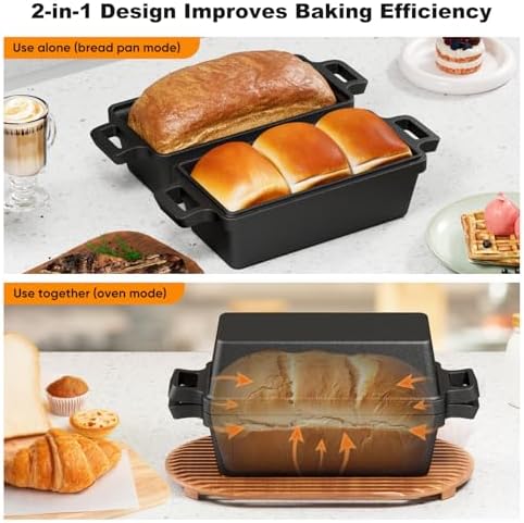 Cast Iron Bread Pan with Lid, Loaf Pan for Baking Homemade Bread and Cake