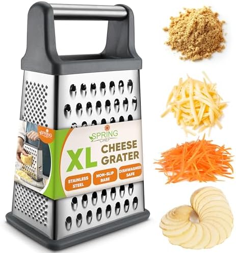 Spring Chef Stainless Steel XL Cheese Grater for Kitchen, Gray