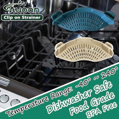 AUOON Pasta Strainer Clip on Silicone, Standard 8.86 x 3.55 in, Fog Blue