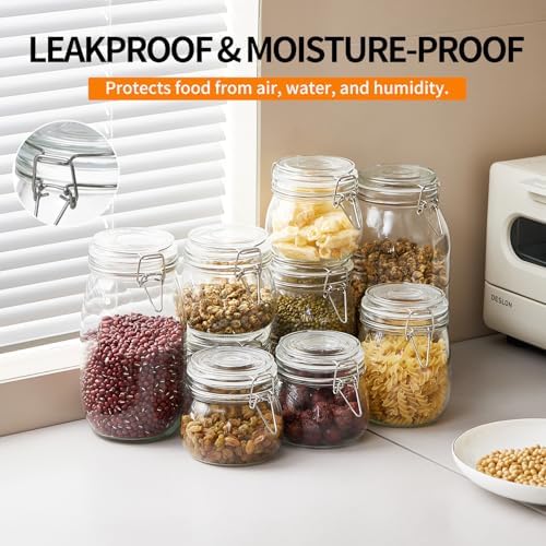 3 Pack 51oz Food Storage Jars with Airtight Lids, Preserving Seal Wire Clip Fastening Glass Containers, Canisters for Kitchen Organization, Flour, Cereal, Pasta, Sugar, Beans, Pickling Jars(51 Oz*3)