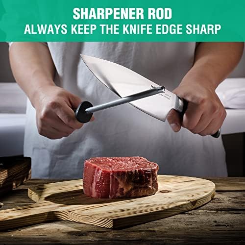 HAUSHOF 15-Piece Kitchen Knife Set with Block, 6 Knives & 6 Steak Knives