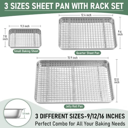 Homikit Baking Sheet with Wire Rack Set (3 Pans + 3 Racks), 16/12/9 Inch