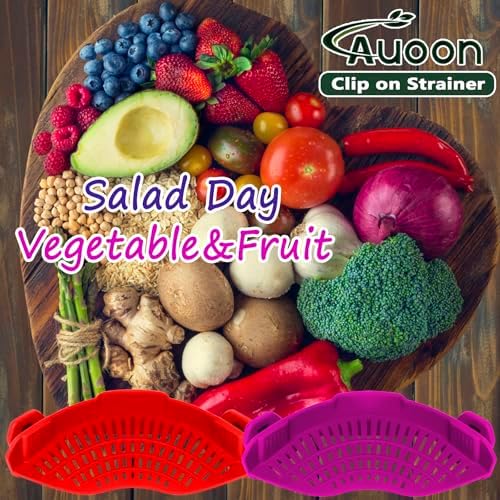 AUOON Clip On Strainer Silicone for Pots, Standard 8.86 x 3.55in, Purple