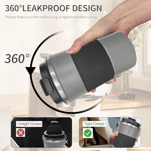 Insulated Travel Coffee Mug, Stainless Steel Coffee Cup with Leakproof Lid
