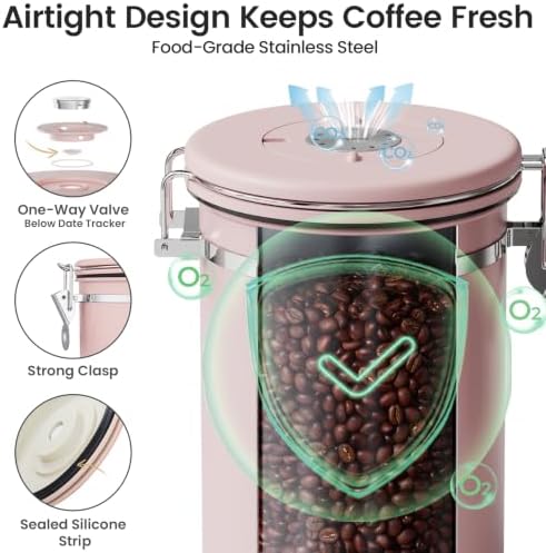 Veken Coffee Canister with Window, Airtight Stainless Steel Container, 22OZ