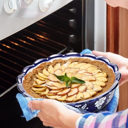Tosnail 2 Pack 9.5" Ceramic Pie Pan, Deep Pie Dish, Fancy Pie Plates, Nonstick Large Quiche Pan Round Baking Dish for Fruit Tarts, Apple Pies, Cakes, Quiches