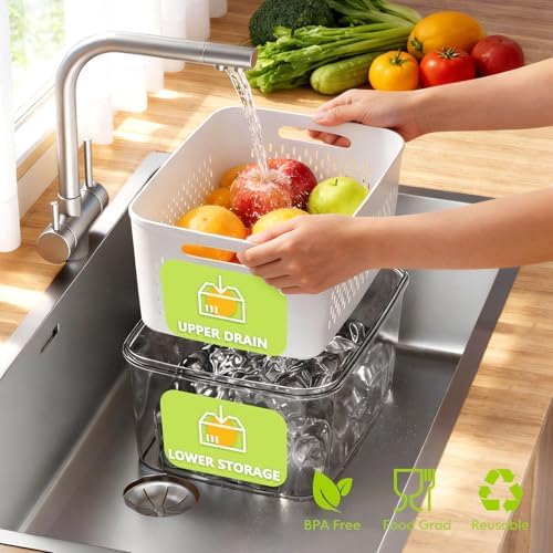 HOMETALL 6 PCS Fruit Storage Containers for Fridge with 6 Removable Colanders, BPA Free Produce Containers for refrigerator, Dishwasher & Microwave Safe Food Containers Keep Fruit, Salad, Berry, Fresh