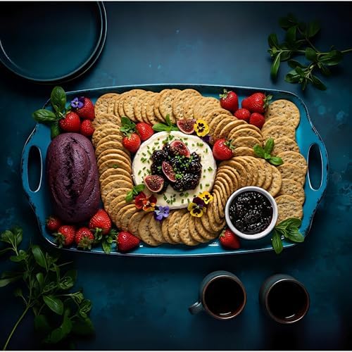 TP Melamine Serving Trays with Handles, 17” x 12”, Set of 2, Retro Teal