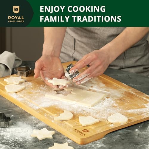 ROYAL CRAFT WOOD Bamboo Cutting Boards for Kitchen -Kitchen Chopping Board for Meat (Butcher Block) Cheese and Vegetables | Wooden Cutting Board Heavy Duty Serving Tray with Handles (XXXL, 24" x 18")