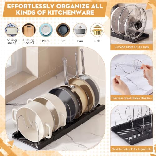 Sieral 2 Pack Expandable Pots and Pans Organizer Under Cabinet,Black