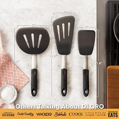 DI ORO Chef Series Silicone Turner Spatula Set - 600F Heat Resistant, 3-Pc