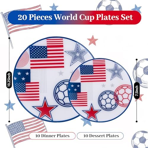 I00000 20 Red and Blue Plastic Soccer Plates, Disposable Plates for Party
