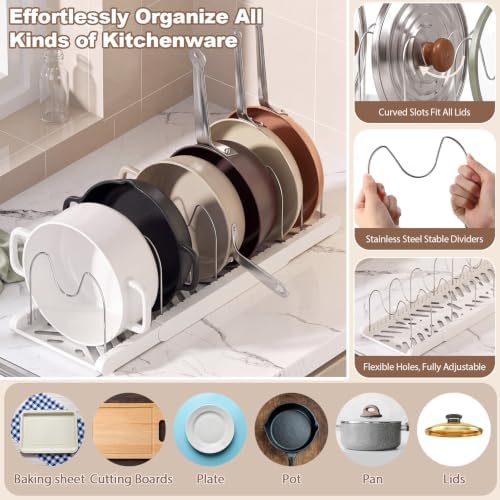 Sieral 2 Pack Expandable Pots and Pans Organizer Under Cabinet,White