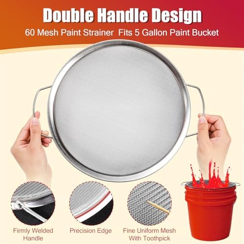 Fine Mesh Paint Strainer 60 Mesh Stainless Steel Paint Filter Emulsion Honey Funnel Filter Cover Fits 5 Gallon Paint Bucket Filter Tool Insert Strains (1 pc)