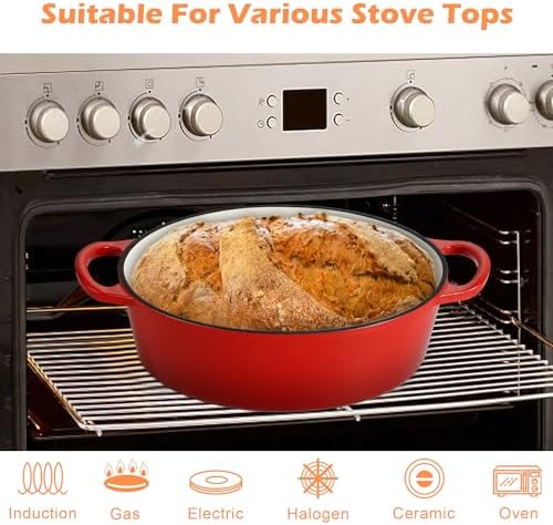 TeamFar 7QT Oval Dutch Oven, Enameled Cast Iron Dutch Oven Pot with Lid