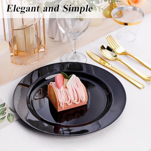 Bestluck 100PCS Black Plastic Dinner Plates 10 Inch for 100 Guests