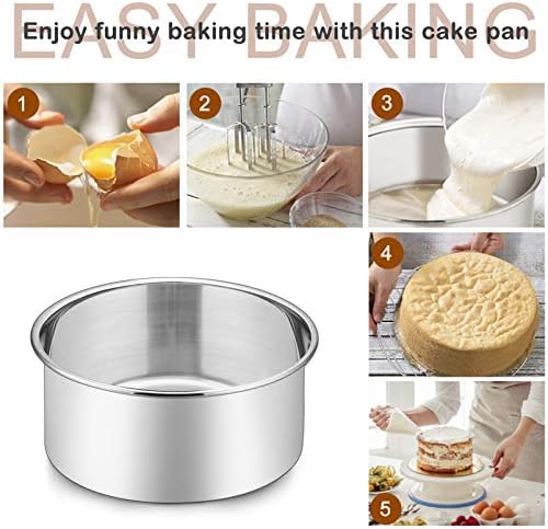 P&P CHEF 6 Inch Cake Pans Set, 4Pcs Stainless Steel Round Baking Pan