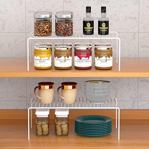 Kitchen Cabinet Shelf Organizer Set of 6, Medium (13 x 9.4 inch) Metal Wire Pantry Storage Shelves, Dish Plate Racks for Cabinets, Freezer, Counter, Cupboard Organizers and Storage, White