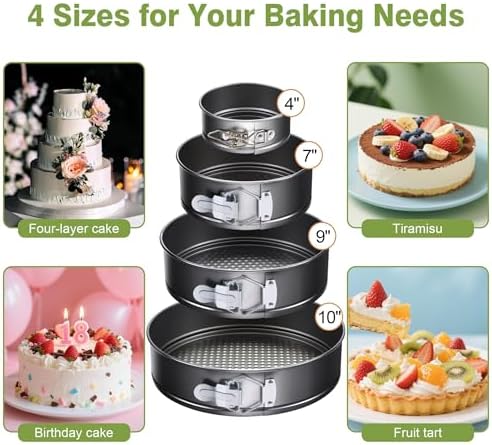 139PCS Springform Cake Pan Set - 4 Non-stick Cheesecake Pans(4/7/9/10-Inch) + Cake Decorating Supplies: Parchment Paper, Pastry Bags and Tips, Icing Scrapers, Cake Cutting Set & More