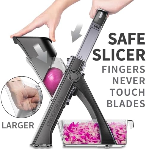ONCE FOR ALL Safe Mandoline Slicer Plus with Peeler, Bigger Size, Black