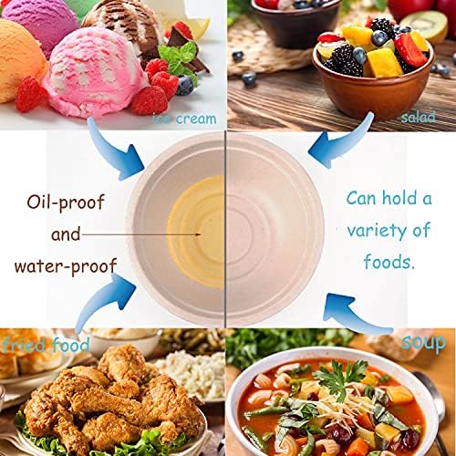 100 Pack Compostable 8 oz Paper Bowls,Small Natural Disposable Paper Bowls