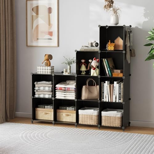 AWTATOS 12 Cube Storage Organizer, Closet Organizer Storage Shelves, Black