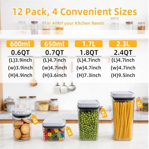 Pop Push Button Airtight Food Storage Containers 12 Pack