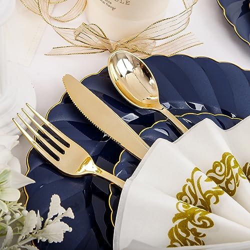 YOUBET 150PCS Blue Plastic Plates for Wedding Birthday Parties