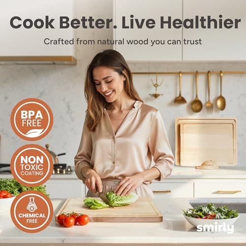 SMIRLY Cutting Boards for Kitchen, 3 Piece Birch Cutting Board with Stand