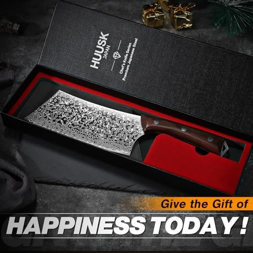 Huusk Japanese Meat Cleaver Knife 6.5", Butcher Knife for Meat Cutting