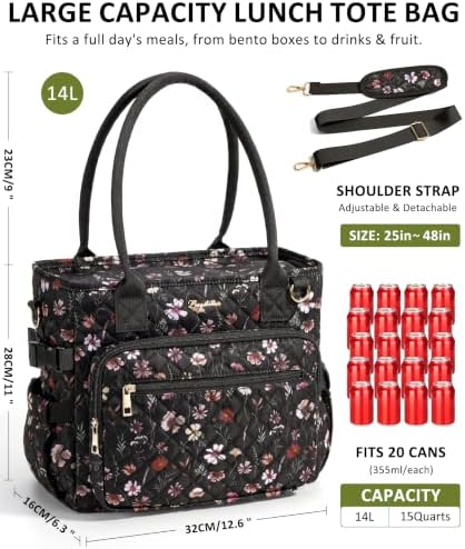 Bagstellar Lunch Box for Women Insulated Lunch Bag Quilted Soft Cooler Tote