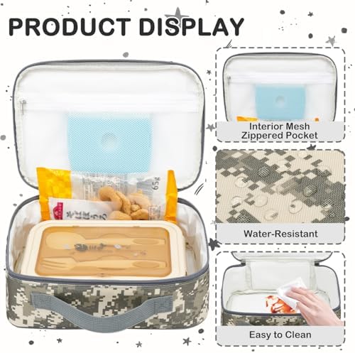 FlowFly Kids Lunch box Insulated Soft Bag Mini Cooler Back to School Thermal Meal Tote Kit for Girls, Boys, Digital