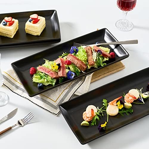 Gomakren 14 Inch Black Porcelain Serving Platters Set of 4 for Serving Food